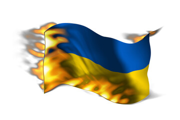 3d illustration ukraine flag on fire