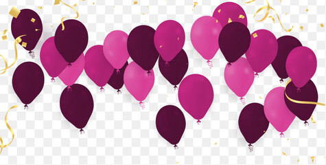 Flying vector festive balloons shiny with glossy balloons for holiday with confetti helium