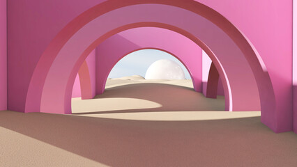 Fototapeta na wymiar Desert in the room. 3D illustration, 3D rendering 