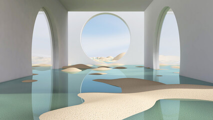 Obraz na płótnie Canvas Desert in the room. 3D illustration, 3D rendering