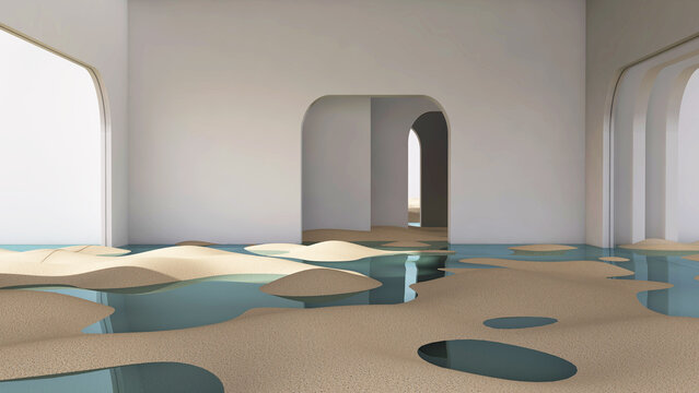 Desert in the room. 3D illustration, 3D rendering