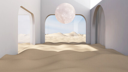 Moon 3d glowing in the room. 3D illustration, 3D rendering	