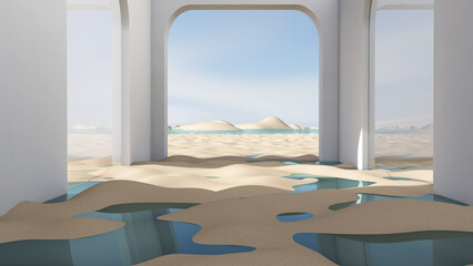 Desert in the room. 3D illustration, 3D rendering	
