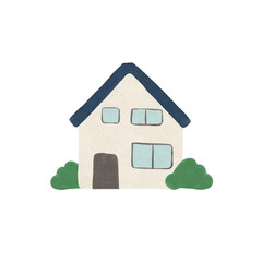 水彩画　一戸建ての住宅　手描きイラスト素材