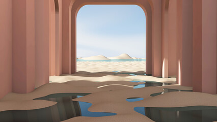 Obraz na płótnie Canvas Desert in the room. 3D illustration, 3D rendering 