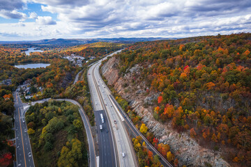 Fototapeta premium Aerial Drone of Autumn in Mahwah New Jersey 