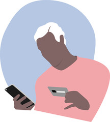 Senior Black Man Paying with Credit Card using Smartphone