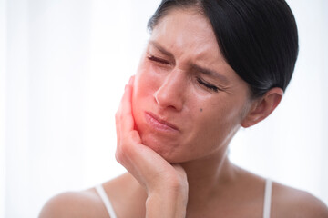 person with headache. Pain face woman. Acne. Problem. Background. Depression. 