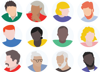Pack of twelve Avatar Diverse People Icon Personas 
