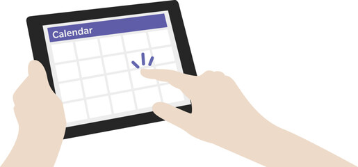 White Male Hands Booking Appointment on Digital Calendar Tablet