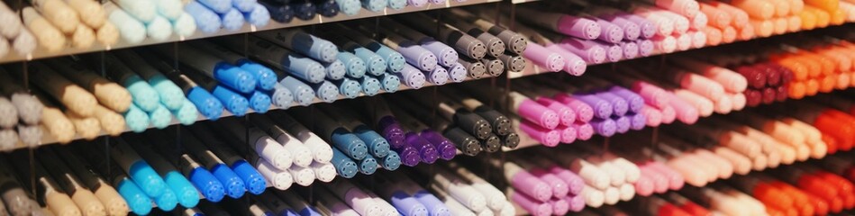 Colorful Marker Pens Displayed in a Stationery Store