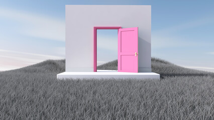 Meadow in the room. 3D illustration, 3D rendering	