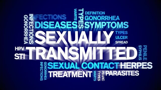 Sexually Transmitted animated tag word cloud;text design animation kinetic typography seamless loop.
