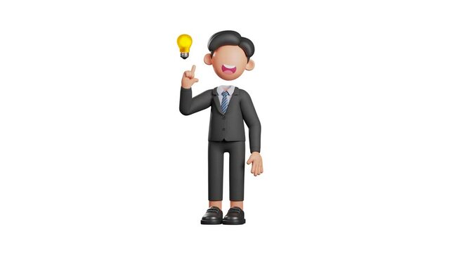 3d businessman character with a pose of getting an idea beside a light bulb