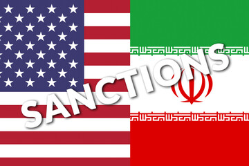 Defocus Iran sanctions concept. Iranian flag, concept on the topic of sanctions in Iran. War between Iran and America. Out of focus