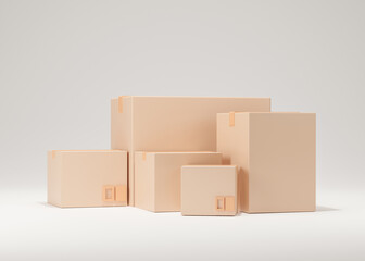 3d beautiful cardboard box parcel on white background, packaging. 3d render.