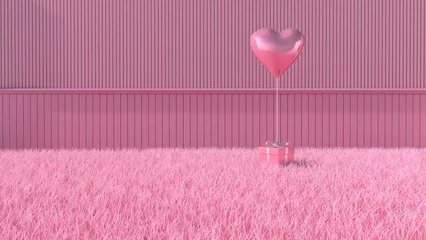 Fotobehang Fluor Roze Meadow in the room. 3D illustration, 3D rendering    © wichuda