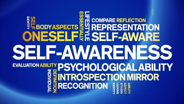 Self-Awareness  animated tag word cloud;text design animation kinetic typography seamless loop.