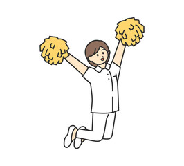 応援する医療従事者の全身のイラスト素材