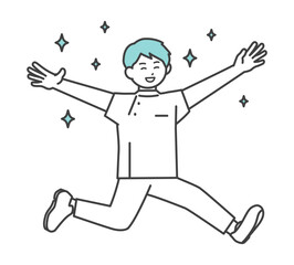 ジャンプする医療従事者のイラスト素材