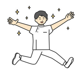 ジャンプする医療従事者のイラスト素材