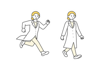 医療従事者の全身イラスト素材（走る、歩く）