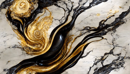 Natural Luxury, Style incorporates the swirls of marble or the ripples of agate, Very beautiful cool powdery black paint with the addition of gold powder. 3d illustration. seamless painting