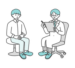 若い男性を診断する医師のイラスト素材
