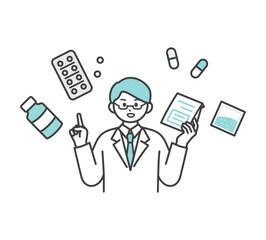 医薬品の説明をする医療従事者のイメージイラスト素材