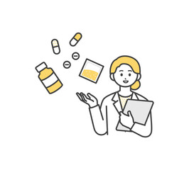 医薬品の説明をする医療従事者のイメージイラスト素材