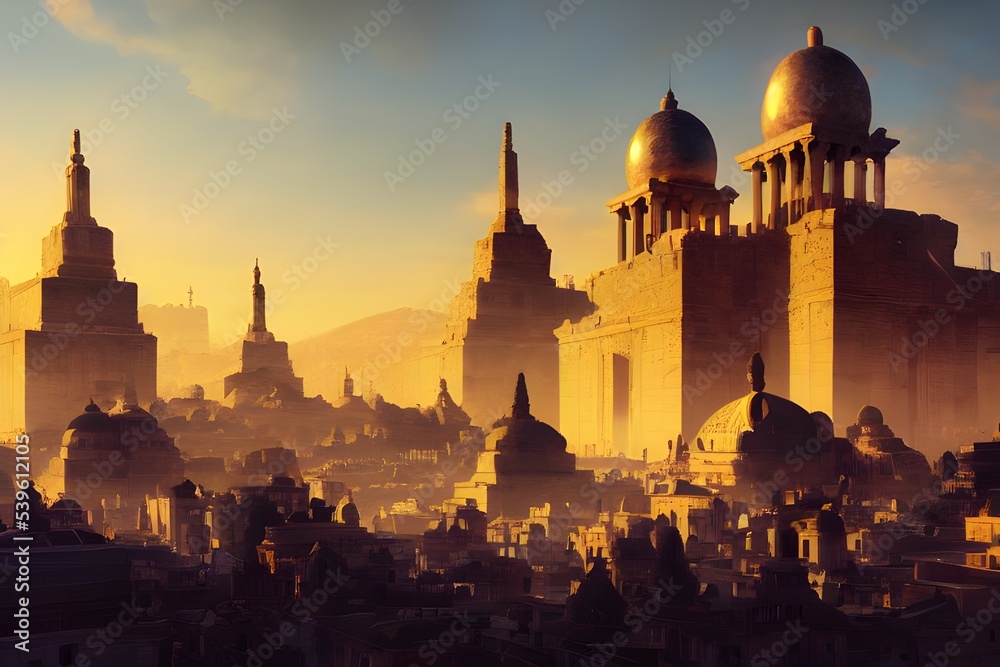 Wall mural Sun rises on an ancient, powerful city..