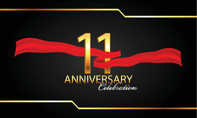 11 anniversary celebration. 11th anniversary celebration.  11 year anniversary celebration with red ribbon and black background.