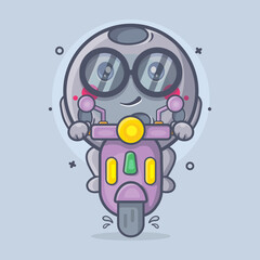 cool moon character mascot riding scooter motorcycle isolated cartoon in flat style design