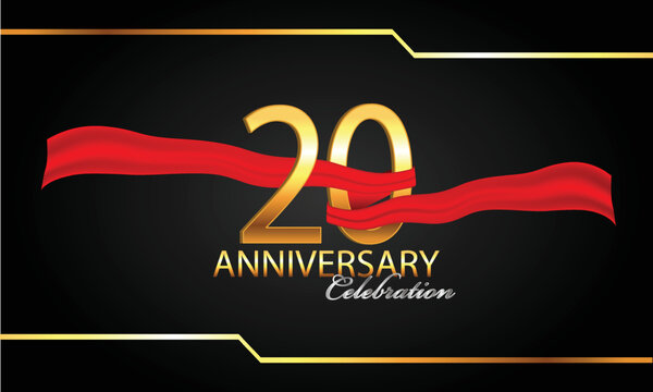 20 anniversary celebration. 20th anniversary celebration. 20 year anniversary celebration with red ribbon and black background.
