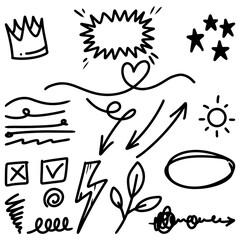 set of Hand drawn doodle elements for concept design isolated on white background. vector illustration.