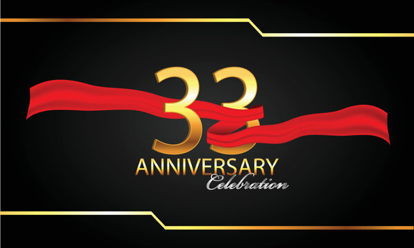 33 anniversary celebration. 33rd anniversary celebration. 33 year anniversary celebration with red ribbon and black background.