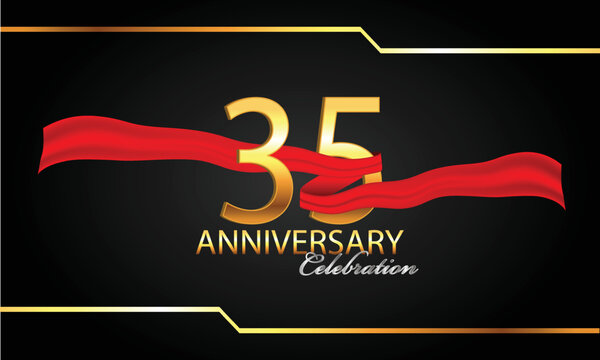 35 anniversary celebration. 35th anniversary celebration. 35 year anniversary celebration with red ribbon and black background.