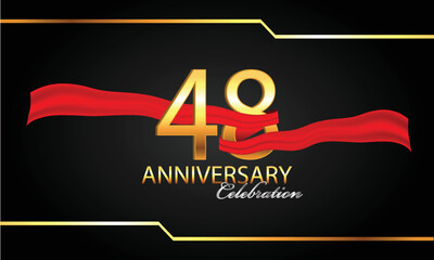 48 anniversary celebration. 48th anniversary celebration. 48 year anniversary celebration with red ribbon and black background.
