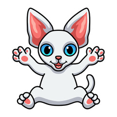 Cute devon rex cat cartoon waving hands