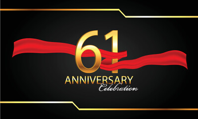 61 anniversary celebration. 61st anniversary celebration. 61 year anniversary celebration with red ribbon and black background.