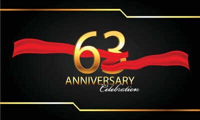 63 anniversary celebration. 63rd anniversary celebration. 63 year anniversary celebration with red ribbon and black background.