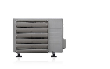 front view old and white compressor air on white background, cement wall background, object,...
