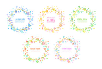 Watercolor dots frames with gold lines
