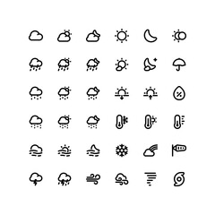 Cute weather outline icon set with the forecast related line icons