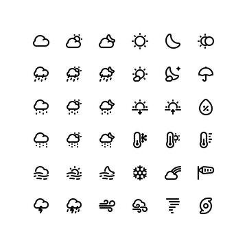 Cute weather outline icon set with the forecast related line icons