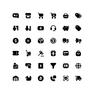 Cute eCommerce solid glyph icon set with business related icons