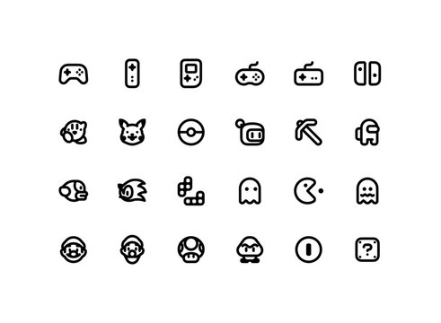 Cute board games outline icon set with card games related line icons