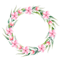 Obraz na płótnie Canvas Watercolor pink flower wreath