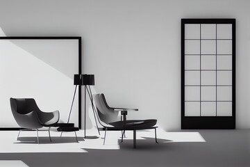 The interior has a armchair on empty white wall background,3D rendering