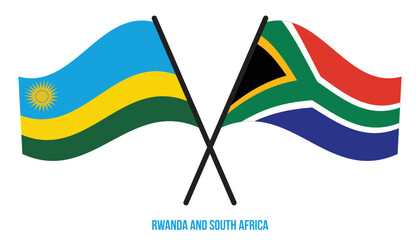 Rwanda and South Africa Flags Crossed And Waving Flat Style. Official Proportion. Correct Colors.